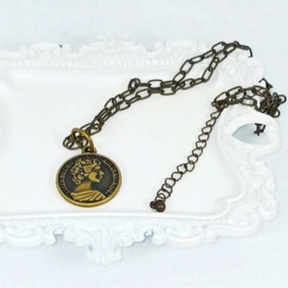 Coin Medallion Necklace Antique Gold Bronze Handcrafted Grunge Gritty Boho 90s